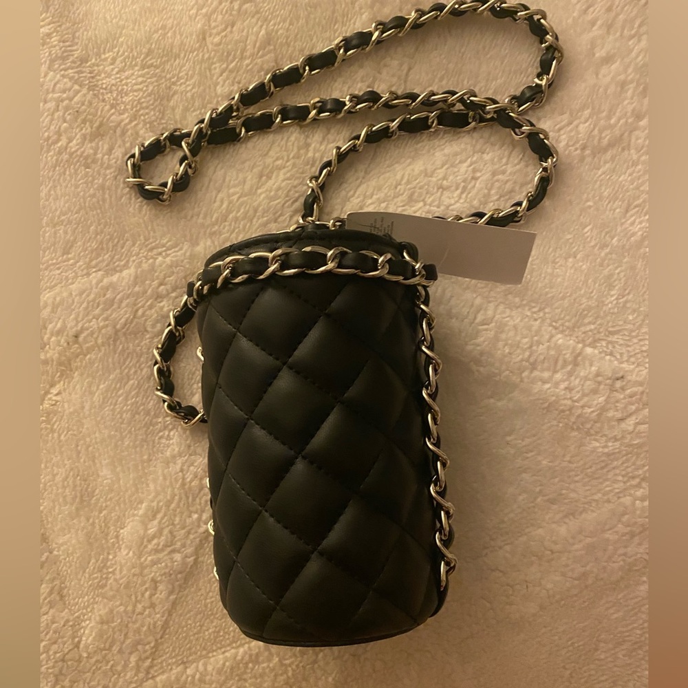 WHBM Quilted Faux Leather Chain Bottle Holder Bucket Bag!